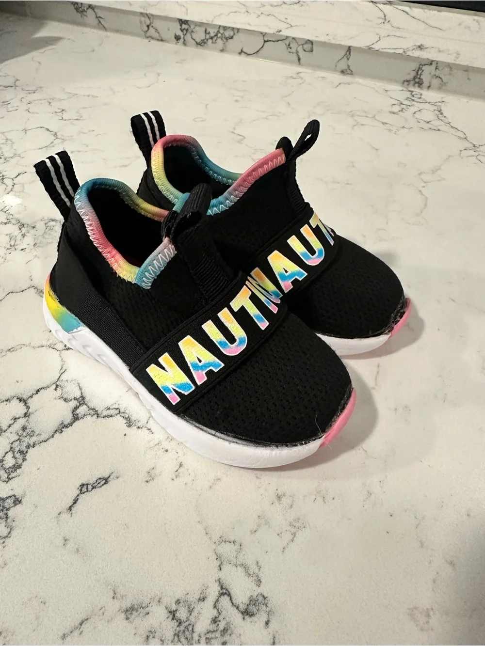 Nautica Kids Black Slip-On Sneakers with Rainbow Trim